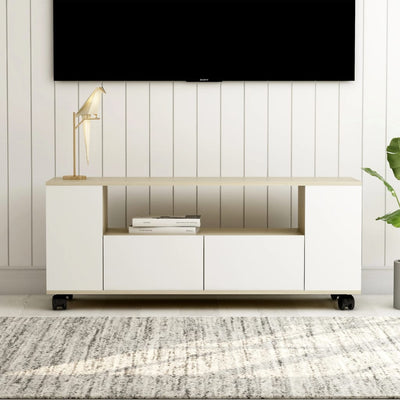 Dealsmate  TV Cabinet White and Sonoma Oak 120x35x48 cm Engineered Wood