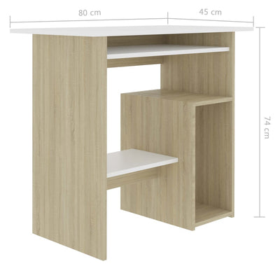 Dealsmate  Desk White and Sonoma Oak 80x45x74 cm Engineered Wood