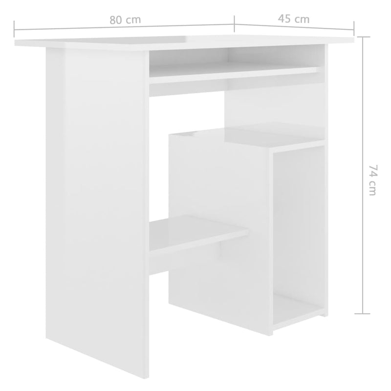 Dealsmate  Desk High Gloss White 80x45x74 cm Engineered Wood