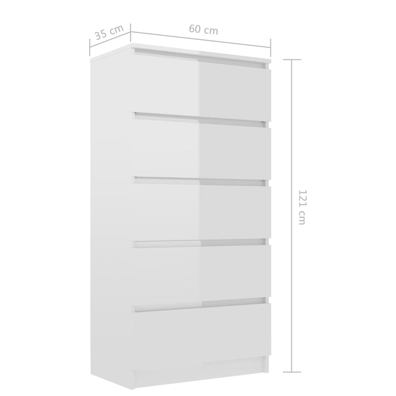 Dealsmate  Drawer Sideboard High Gloss White 60x35x121 cm Chipboard