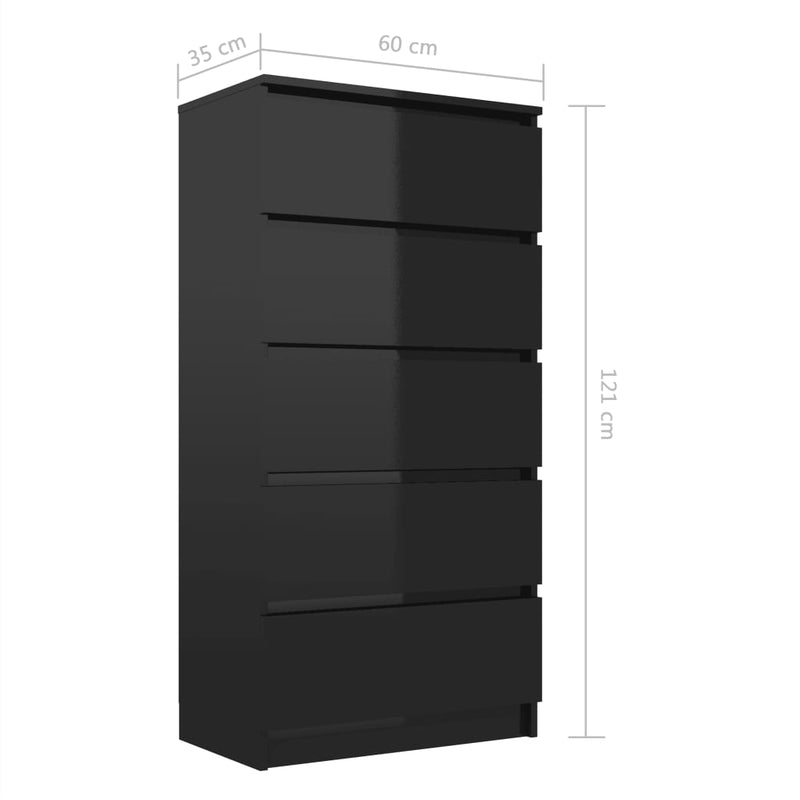 Dealsmate  Drawer Sideboard High Gloss Black 60x35x121 cm Chipboard