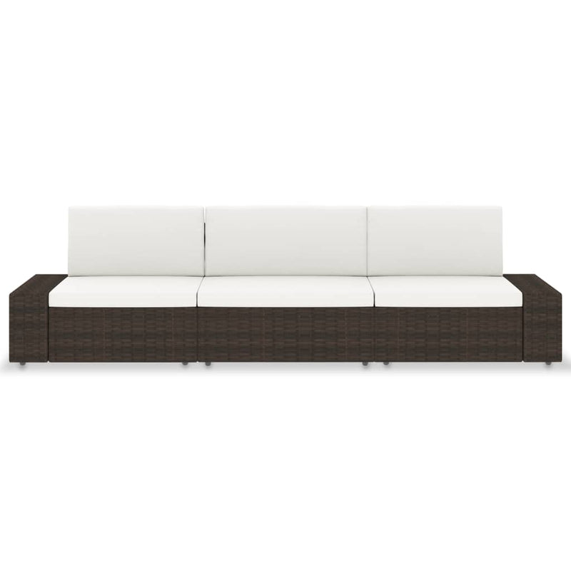 Dealsmate  Sectional Sofa 3-Seater Poly Rattan Brown