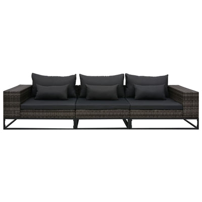 Dealsmate  3 Piece Garden Sofa Set with Cushions Poly Rattan Grey