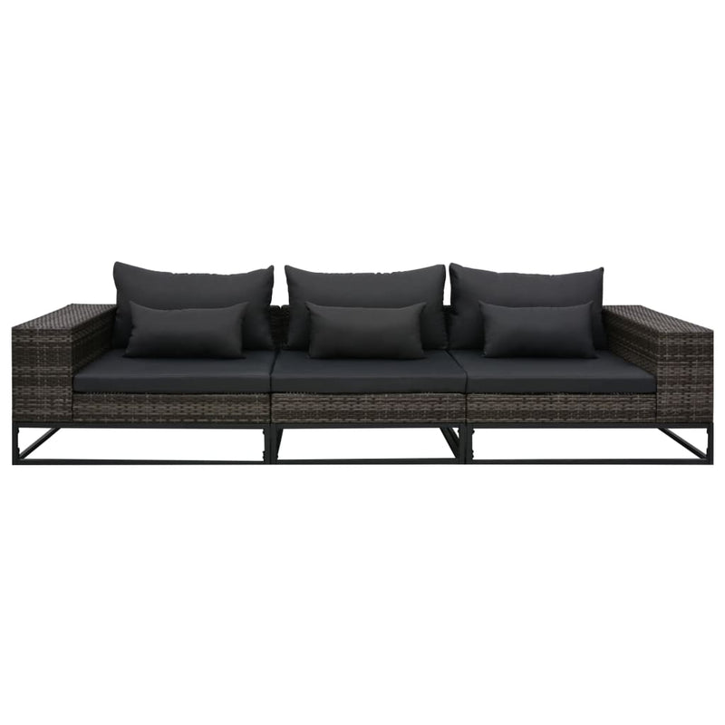 Dealsmate  3 Piece Garden Sofa Set with Cushions Poly Rattan Grey