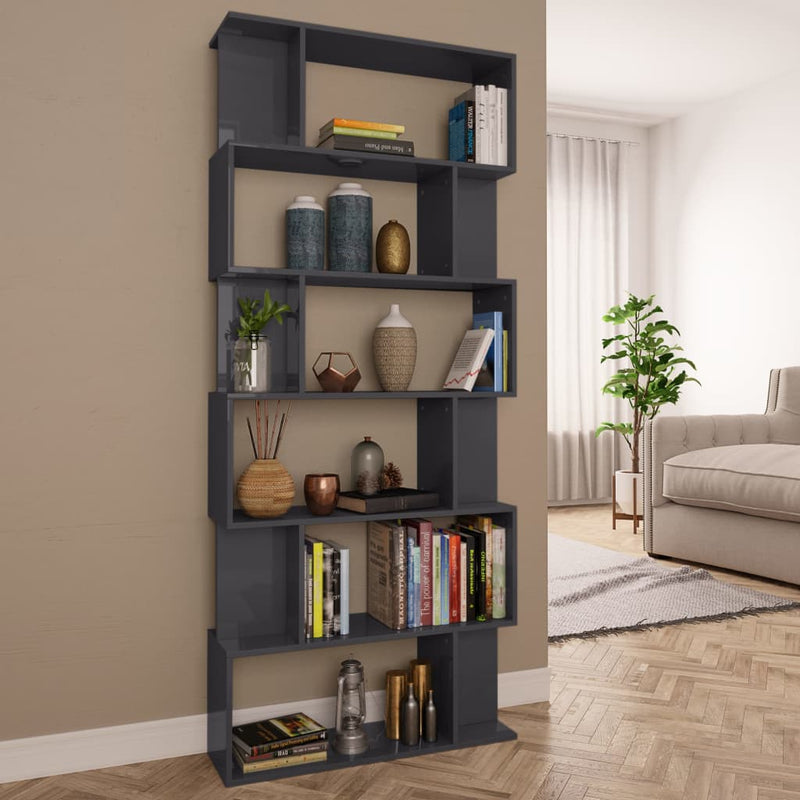 Dealsmate  Book Cabinet/Room Divider High Gloss Grey 31.5"x9.4"x75.6" Engineered Wood