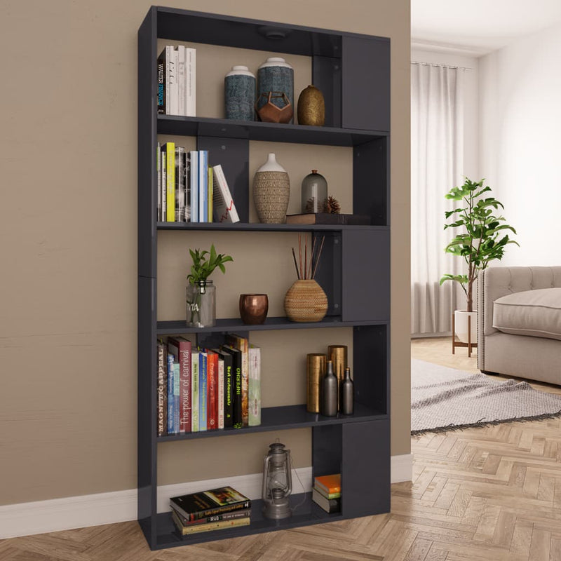 Dealsmate  Book Cabinet/Room Divider High Gloss Grey 31.5"x9.4"x62.6" Engineered Wood