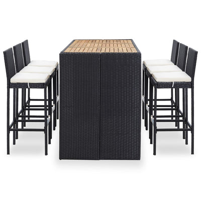 Dealsmate  7 Piece Outdoor Bar Set with Cushions Poly Rattan Black