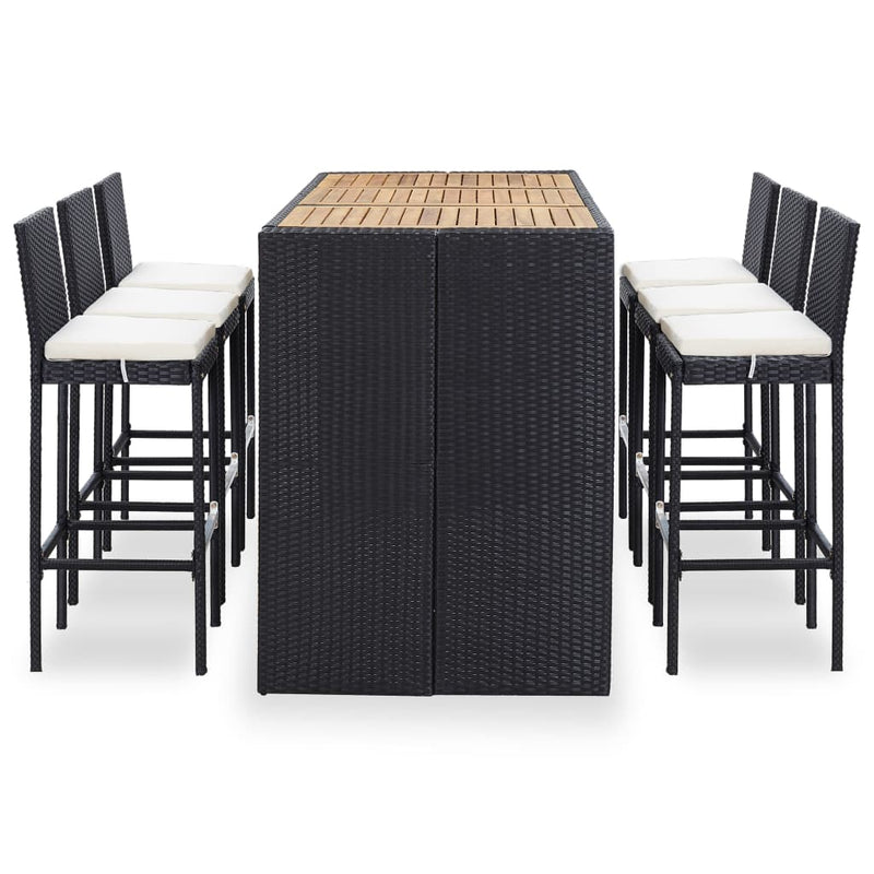 Dealsmate  7 Piece Outdoor Bar Set with Cushions Poly Rattan Black