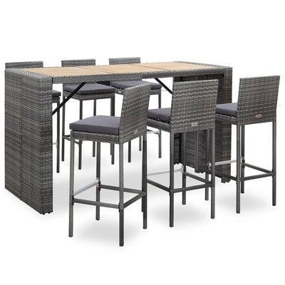 Dealsmate  7 Piece Outdoor Bar Set with Cushions Poly Rattan Grey