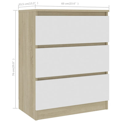 Dealsmate  Sideboard White and Sonoma 60x33.5x76 cm Chipboard