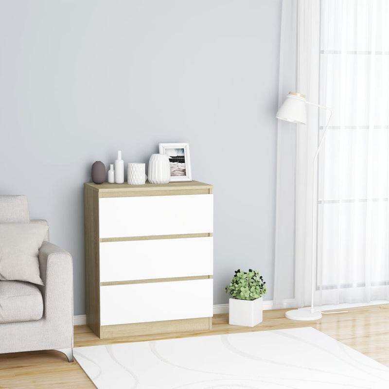 Dealsmate  Sideboard White and Sonoma 60x33.5x76 cm Chipboard