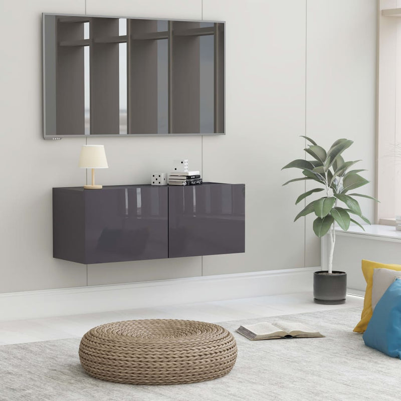 Dealsmate  TV Cabinet High Gloss Grey 80x30x30 cm Engineered Wood