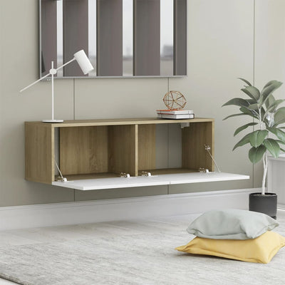 Dealsmate  TV Cabinet White and Sonoma Oak 100x30x30 cm Chipboard