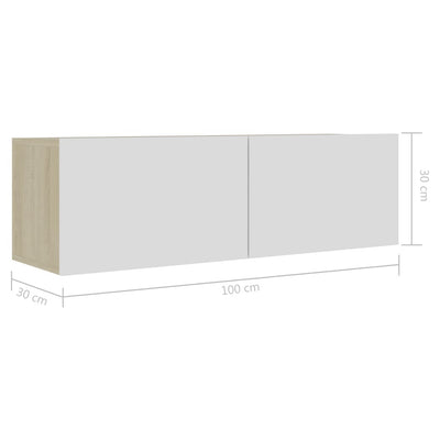 Dealsmate  TV Cabinet White and Sonoma Oak 100x30x30 cm Chipboard