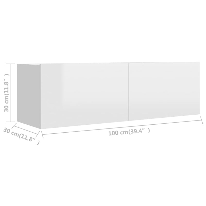 Dealsmate  TV Cabinet High Gloss White 100x30x30 cm Engineered Wood