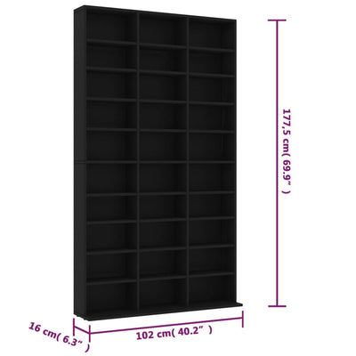 Dealsmate  CD Cabinet Black 102x16x177.5 cm Engineered Wood