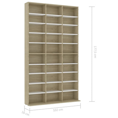 Dealsmate  CD Cabinet White and Sonoma Oak 102x23x177,5 cm Chipboard