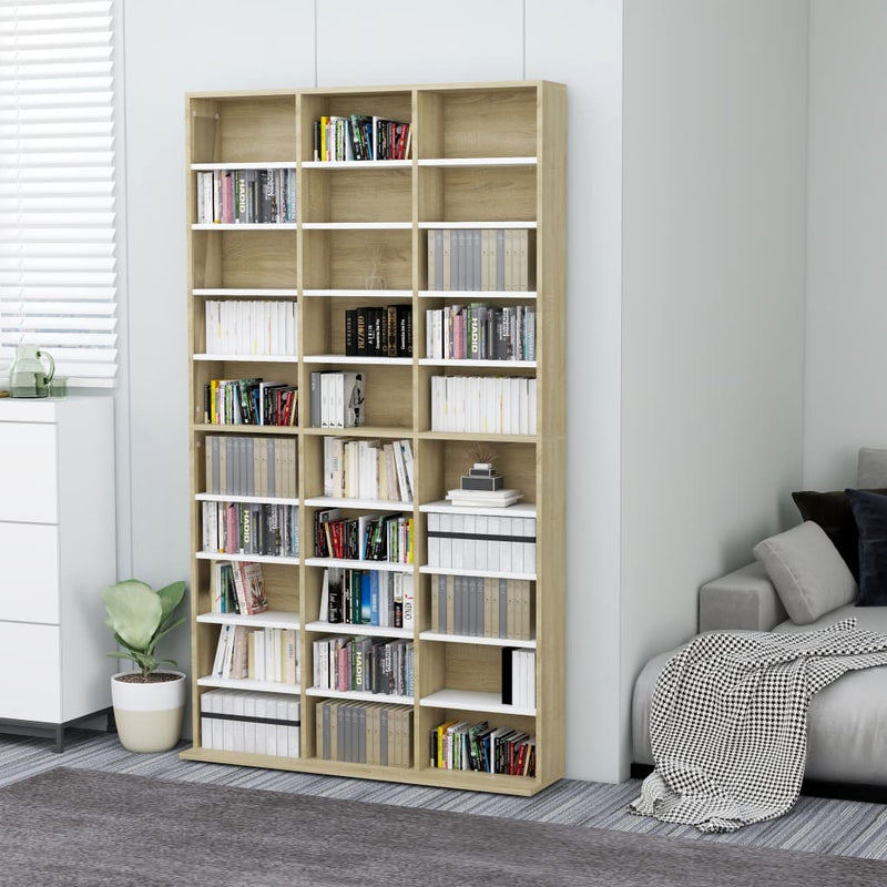 Dealsmate  CD Cabinet White and Sonoma Oak 102x23x177,5 cm Chipboard