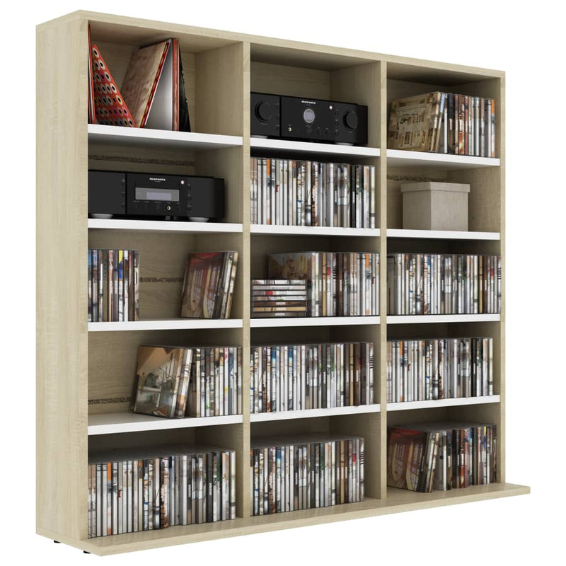 Dealsmate  CD Cabinet White and Sonoma Oak 102x23x89,5 cm Chipboard