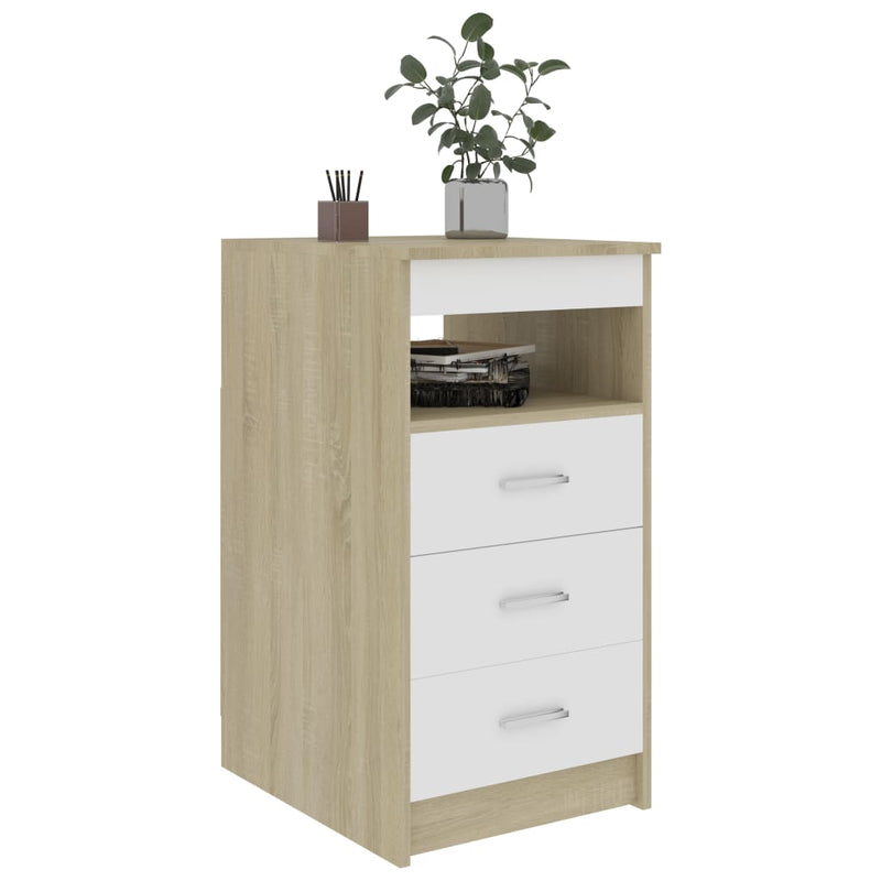 Dealsmate  Drawer Cabinet White and Sonoma Oak 40x50x76 cm Engineered Wood