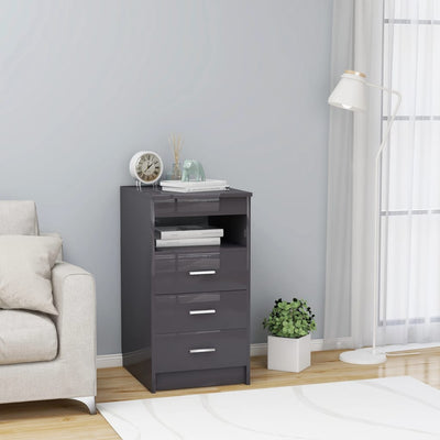 Dealsmate  Drawer Cabinet Hign Gloss Grey 40x50x76 cm Engineered Wood