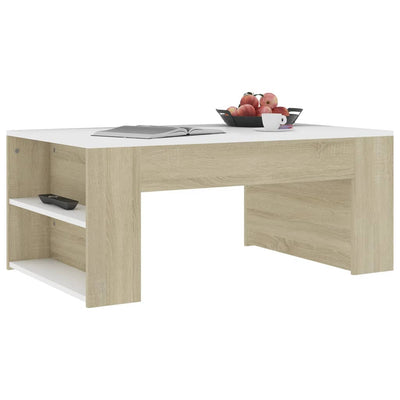 Dealsmate  Coffee Table White and Sonoma Oak 100x60x42 cm Engineered Wood