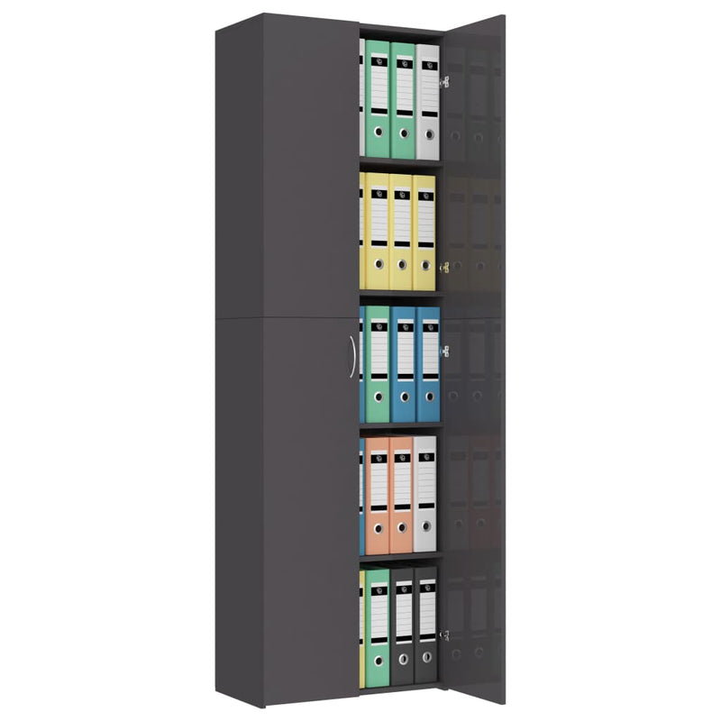 Dealsmate  Office Cabinet High Gloss Grey 23.6"x12.6"x74.8" Chipboard