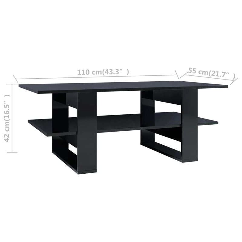 Dealsmate  Coffee Table High Gloss Black 110x55x42 cm Chipboard