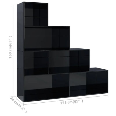 Dealsmate  Book Cabinet/Room Divider High Gloss Black 155x24x160 cm Engineered Wood