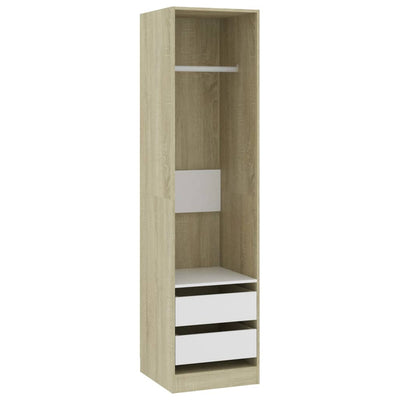 Dealsmate  Wardrobe with Drawers White and Sonoma Oak 50x50x200 cm Chipboard