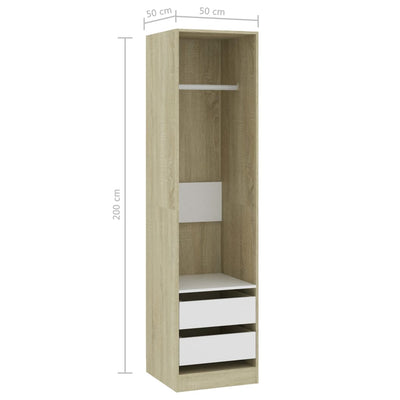 Dealsmate  Wardrobe with Drawers White and Sonoma Oak 50x50x200 cm Chipboard