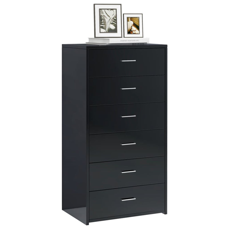 Dealsmate  Sideboard with 6 Drawers High Gloss Black 50x34x96 cm Chipboard