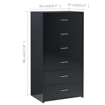 Dealsmate  Sideboard with 6 Drawers High Gloss Black 50x34x96 cm Chipboard