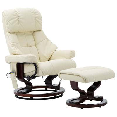 Dealsmate  Massage Reclining Chair Cream Faux Leather and Bentwood