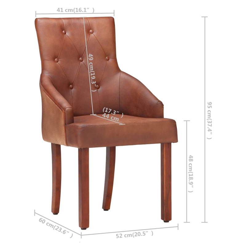 Dealsmate  Dining Chairs 2 pcs Brown Real Goat Leather