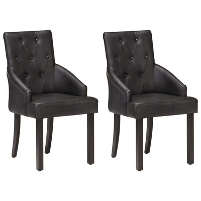 Dealsmate  Dining Chairs 2 pcs Black Real Goat Leather