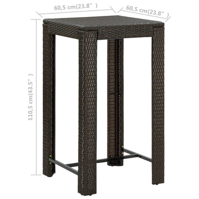 Dealsmate  Garden Bar Table Brown 60.5x60.5x110.5 cm Poly Rattan