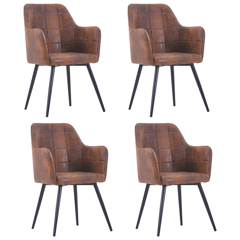 Dealsmate  Dining Chairs 4 pcs Brown Faux Suede Leather