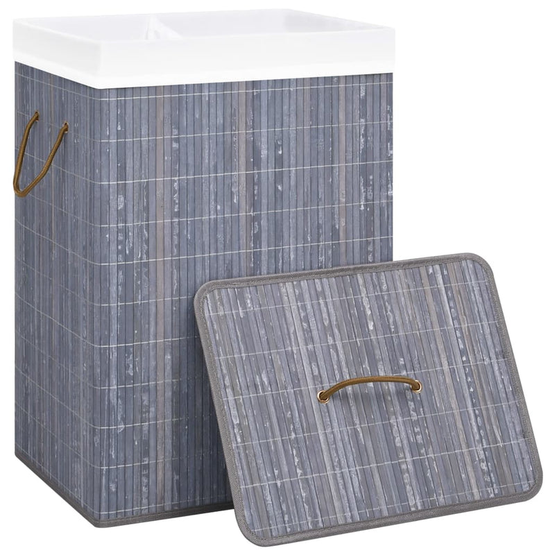 Dealsmate  Bamboo Laundry Basket with 2 Sections Grey 72 L