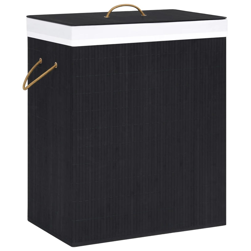 Dealsmate  Bamboo Laundry Basket with 2 Sections Black 100 L