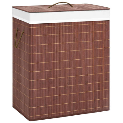 Dealsmate  Bamboo Laundry Basket with 2 Sections Brown 100 L