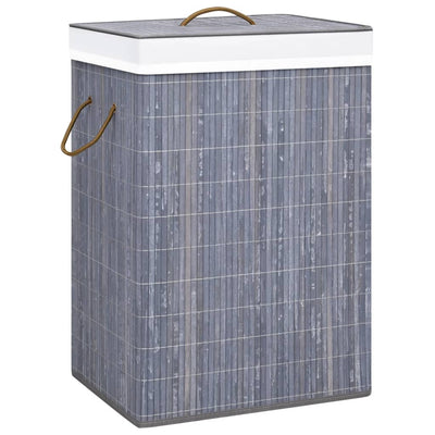 Dealsmate  Bamboo Laundry Basket with Single Section Grey