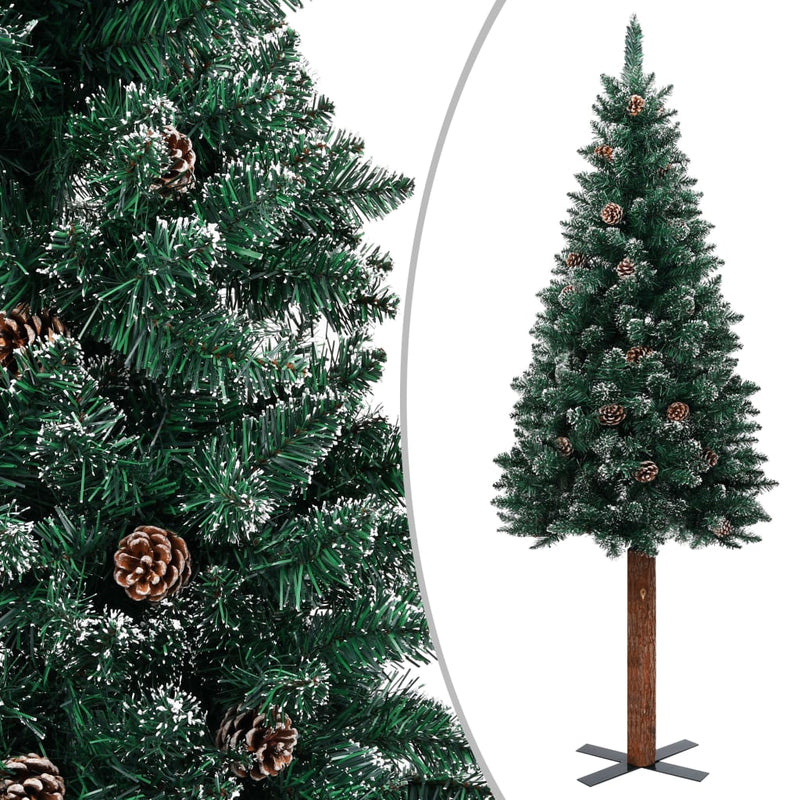 Dealsmate  Slim Christmas Tree with Real Wood and White Snow Green 180 cm