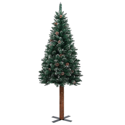 Dealsmate  Slim Christmas Tree with Real Wood and White Snow Green 180 cm
