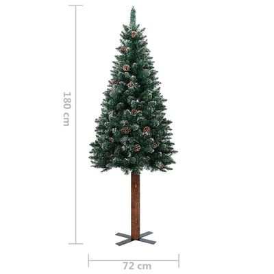 Dealsmate  Slim Christmas Tree with Real Wood and White Snow Green 180 cm