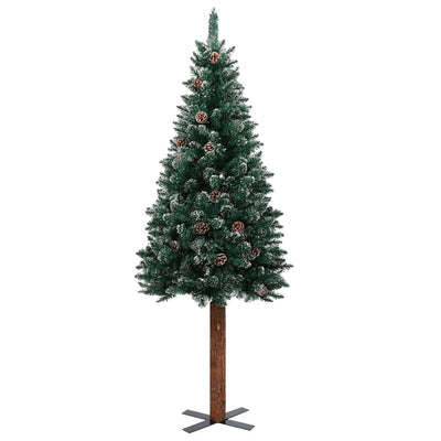 Dealsmate  Slim Christmas Tree with Real Wood and White Snow Green 210 cm