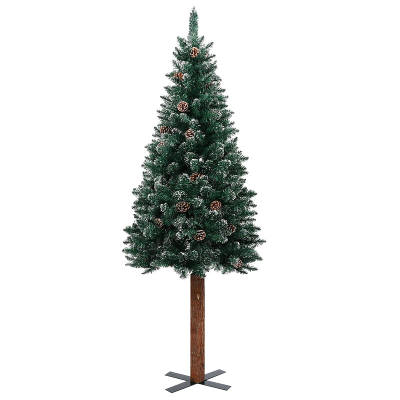 Dealsmate  Slim Christmas Tree with Real Wood and White Snow Green 210 cm