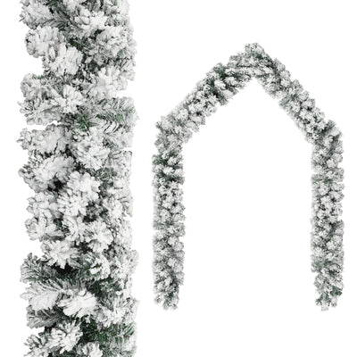 Dealsmate  Christmas Garland with Flocked Snow Green 10 m PVC