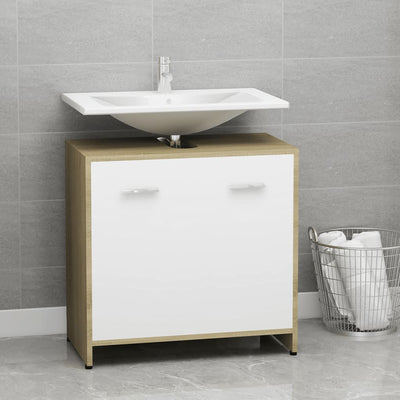 Dealsmate  Bathroom Cabinet White and Sonoma Oak 60x33x61 cm Chipboard