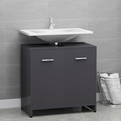 Dealsmate  Bathroom Cabinet High Gloss Grey 60x33x61 cm Engineered Wood